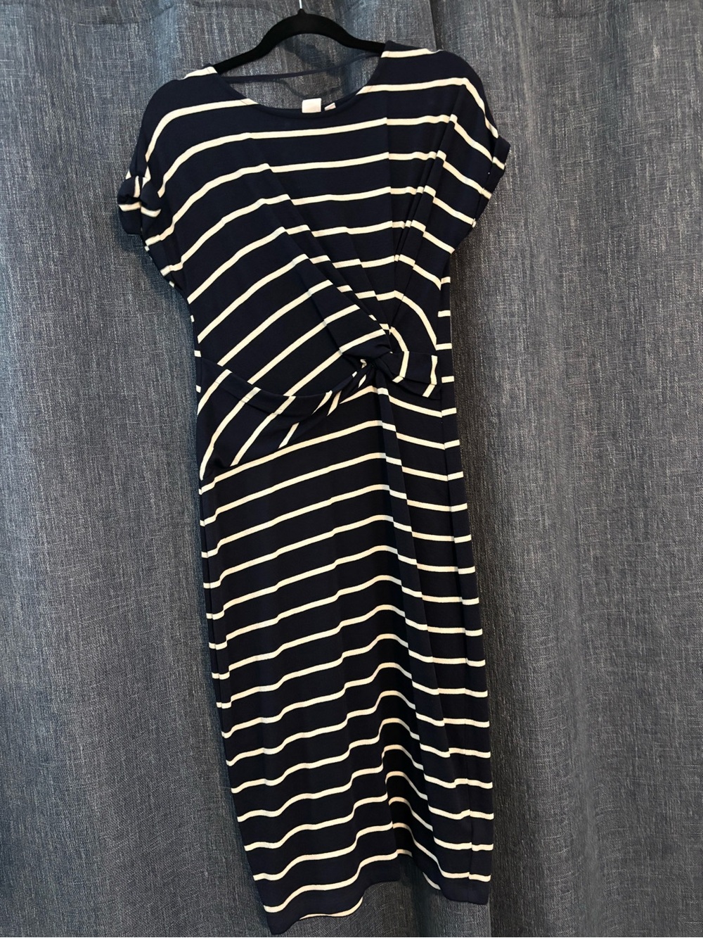 GAP Navy and White Striped Midi Dress with Front Twist